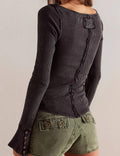 Ladies Solid Color Bell Long Sleeves Top SKT534 - SWEETKAMA