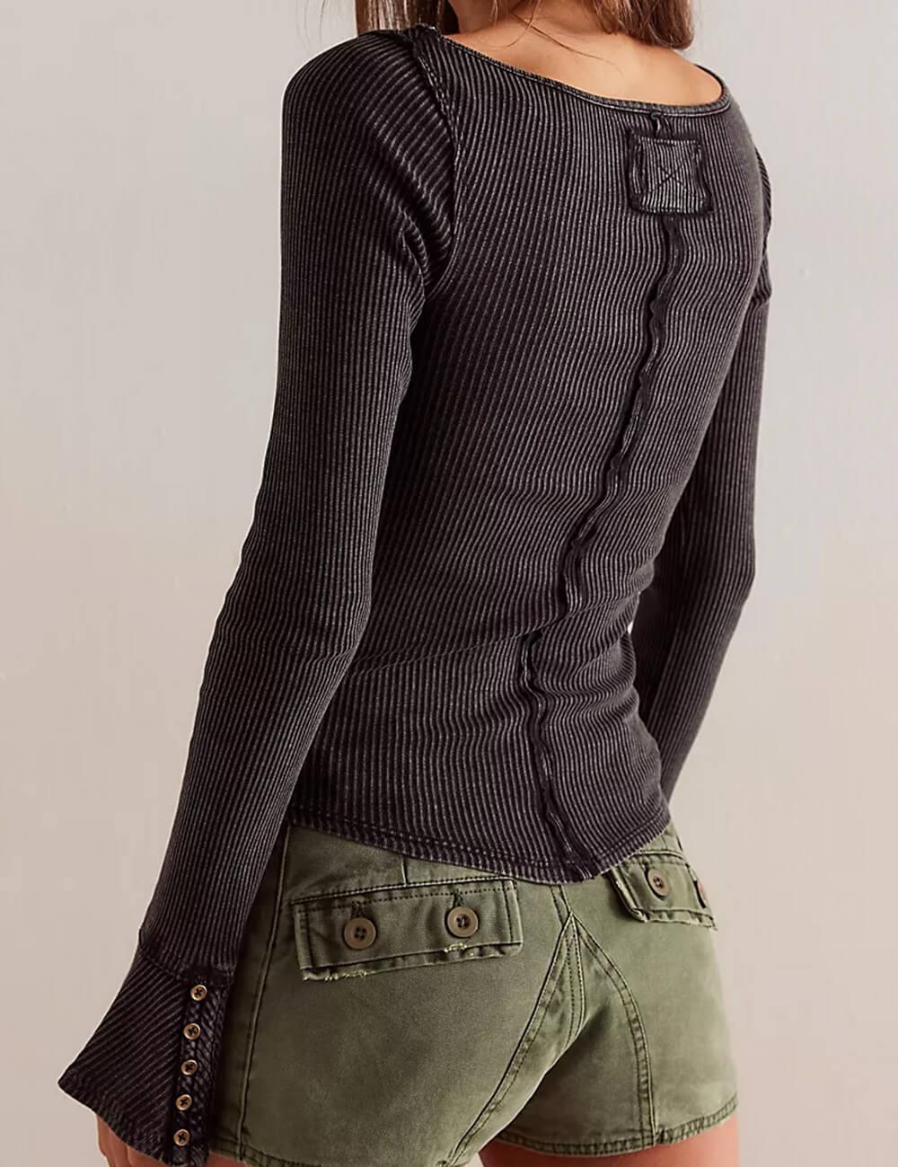 Ladies Solid Color Bell Long Sleeves Top SKT534 - SWEETKAMA