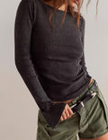 Ladies Solid Color Bell Long Sleeves Top SKT534 - SWEETKAMA