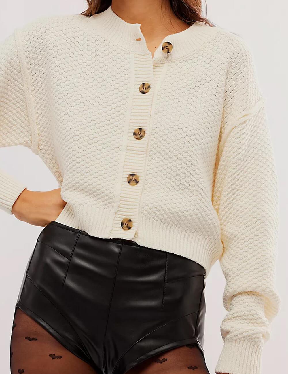 Ladies Solid Color Button Front Cardigan SKT538 - SWEETKAMA