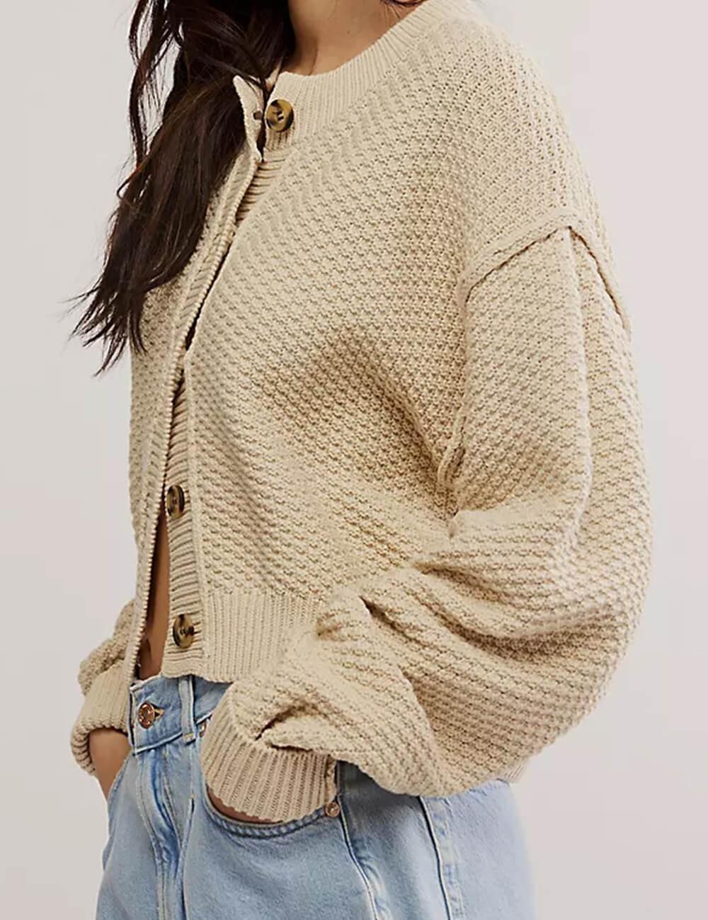 Ladies Solid Color Button Front Cardigan SKT538 - SWEETKAMA