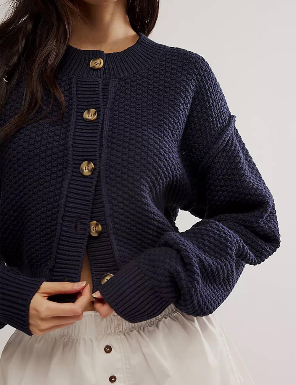 Ladies Solid Color Button Front Cardigan SKT538 - SWEETKAMA