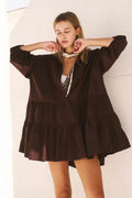 Ladies Solid Color Button Mini Shirt Dress 0711 - SWEETKAMA