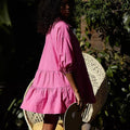 Ladies Solid Color Button Mini Shirt Dress 0711 - SWEETKAMA