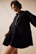 Ladies Solid Color Button Mini Shirt Dress 0711 - SWEETKAMA