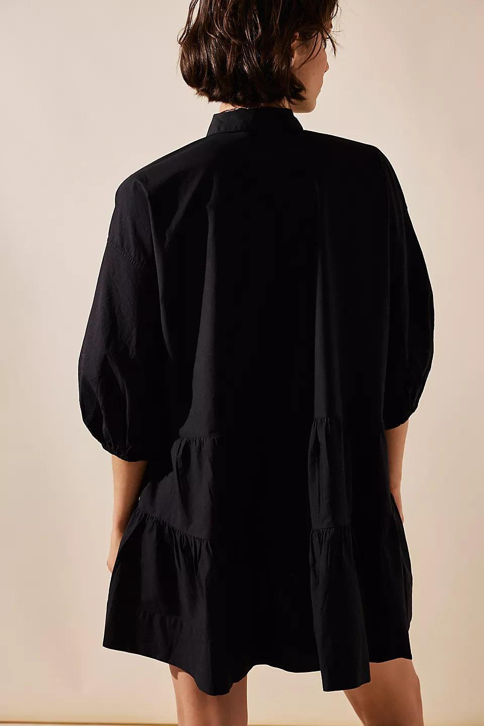Ladies Solid Color Button Mini Shirt Dress 0711 - SWEETKAMA
