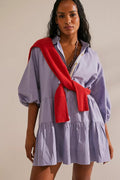 Ladies Solid Color Button Mini Shirt Dress 0711 - SWEETKAMA