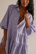 Ladies Solid Color Button Mini Shirt Dress 0711 - SWEETKAMA