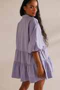 Ladies Solid Color Button Mini Shirt Dress 0711 - SWEETKAMA