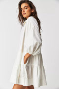 Ladies Solid Color Button Mini Shirt Dress 0711 - SWEETKAMA