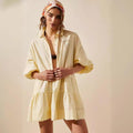 Ladies Solid Color Button Mini Shirt Dress 0711 - SWEETKAMA