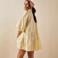 Ladies Solid Color Button Mini Shirt Dress 0711 - SWEETKAMA