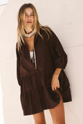 Ladies Solid Color Button Mini Shirt Dress 0711 - SWEETKAMA