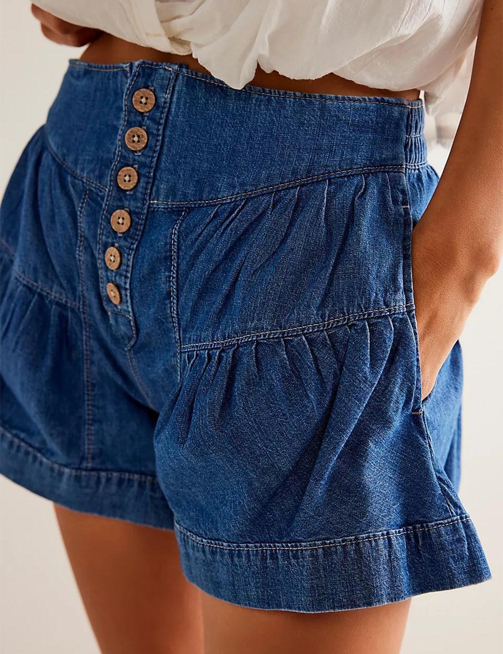 Ladies Solid Color Cotton Denim Shorts SKS408 - SWEETKAMA