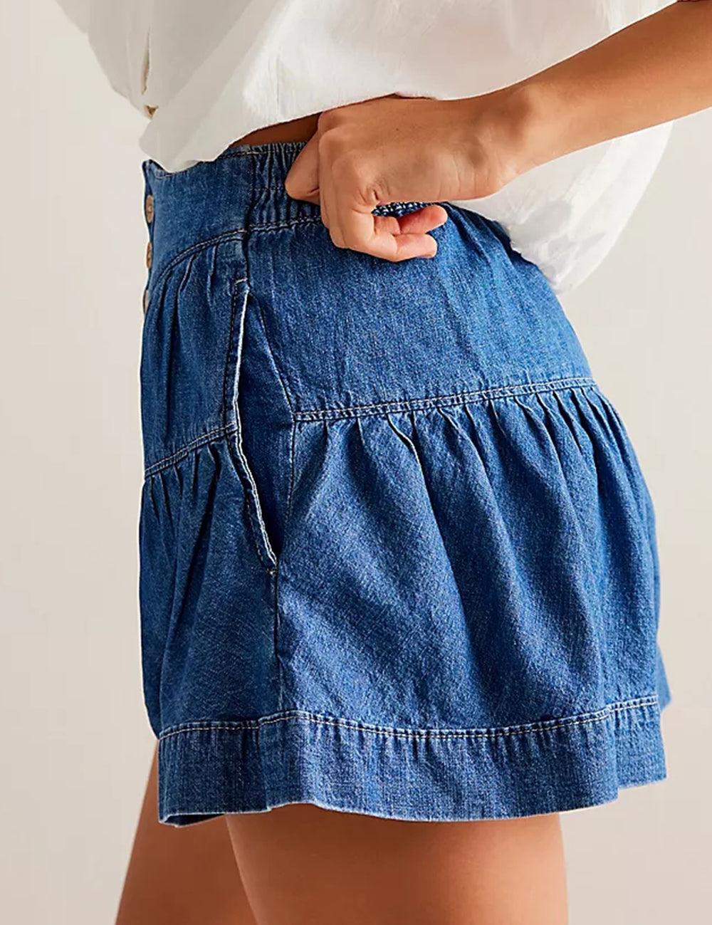 Ladies Solid Color Cotton Denim Shorts SKS408 - SWEETKAMA