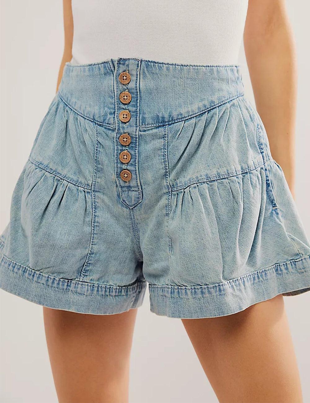 Ladies Solid Color Cotton Denim Shorts SKS408 - SWEETKAMA