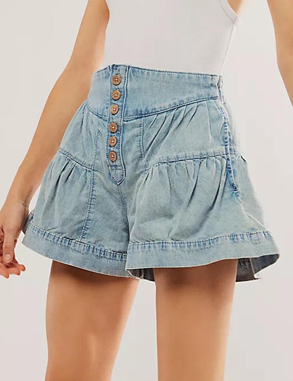 Ladies Solid Color Cotton Denim Shorts SKS408 - SWEETKAMA