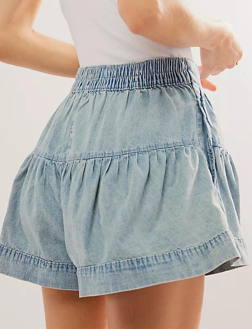 Ladies Solid Color Cotton Denim Shorts SKS408 - SWEETKAMA