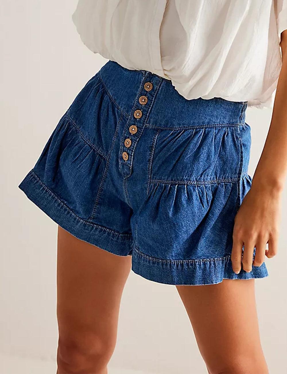 Ladies Solid Color Cotton Denim Shorts SKS408 - SWEETKAMA