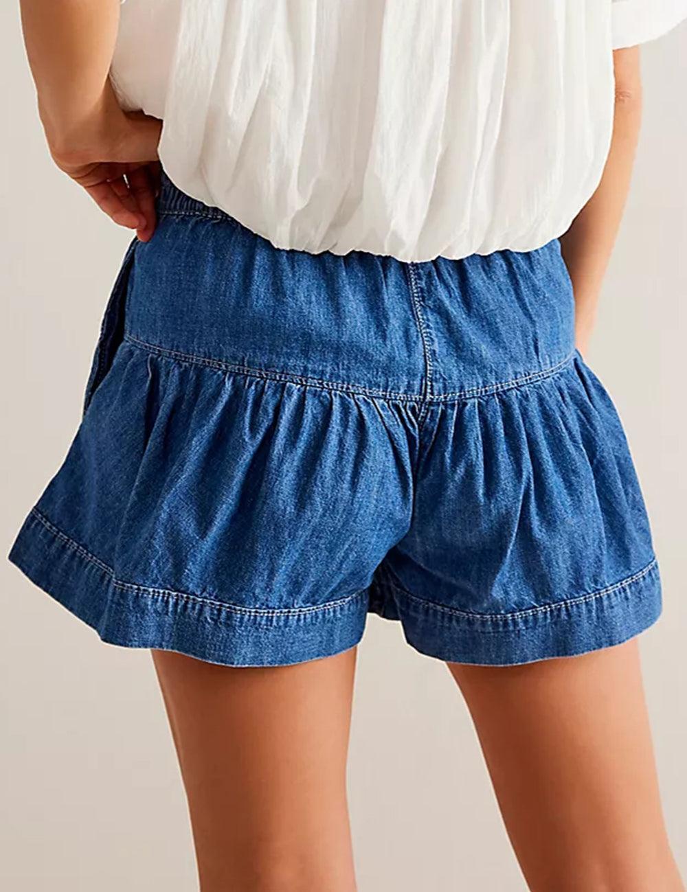 Ladies Solid Color Cotton Denim Shorts SKS408 - SWEETKAMA