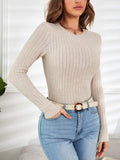 Ladies Solid Color Crew Neck Knit Tee G1091 - SWEETKAMA