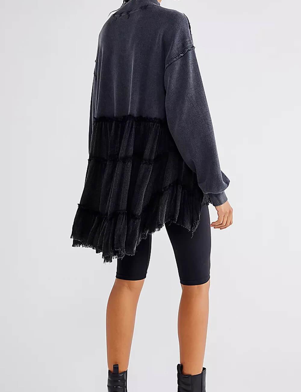 Ladies Solid Color Crew Neck Sweatshirt Dress SKT484 - SWEETKAMA