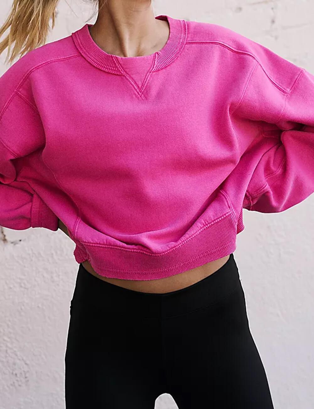 Ladies Solid Color Cropped Pullover SKT523 - SWEETKAMA
