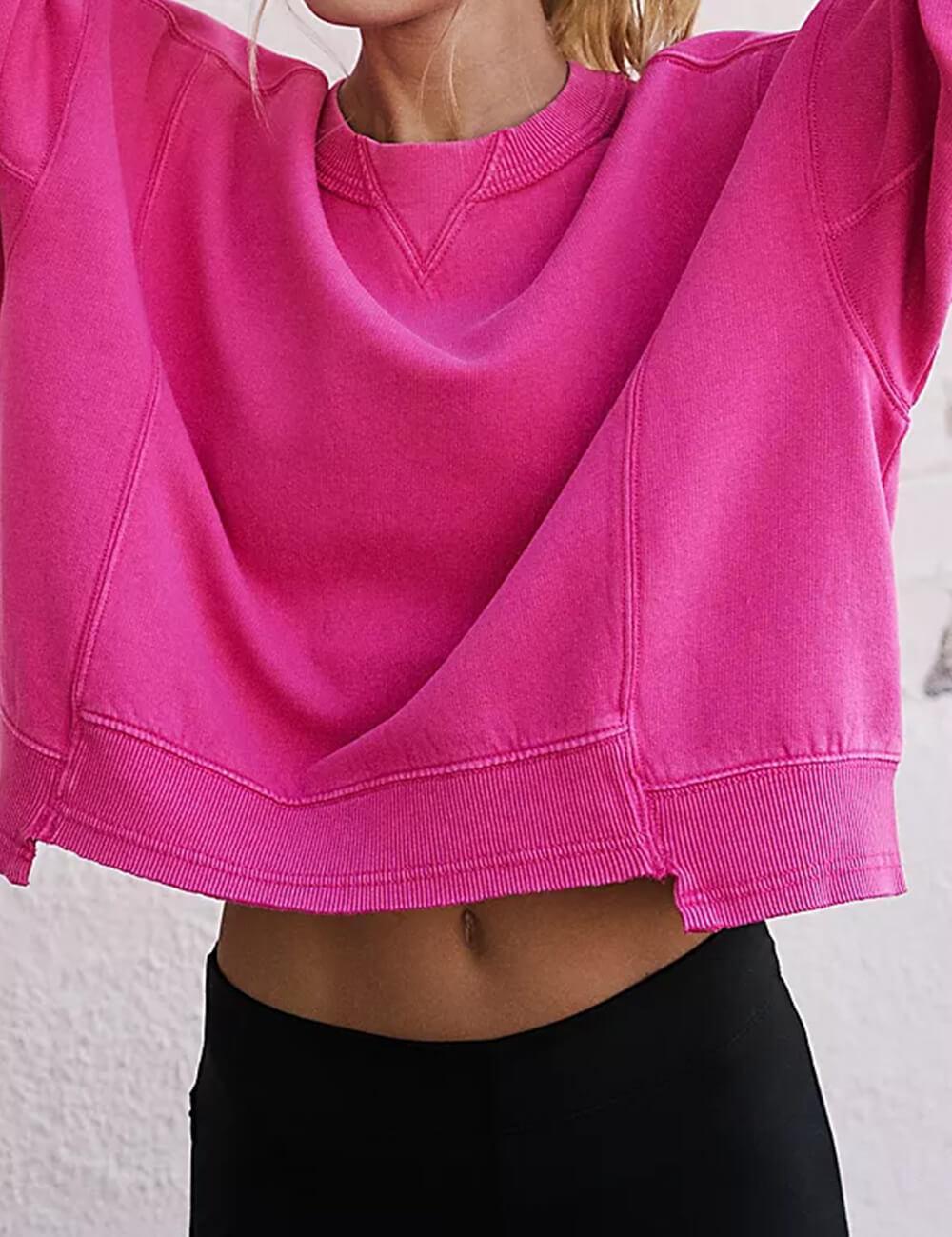 Ladies Solid Color Cropped Pullover SKT523 - SWEETKAMA