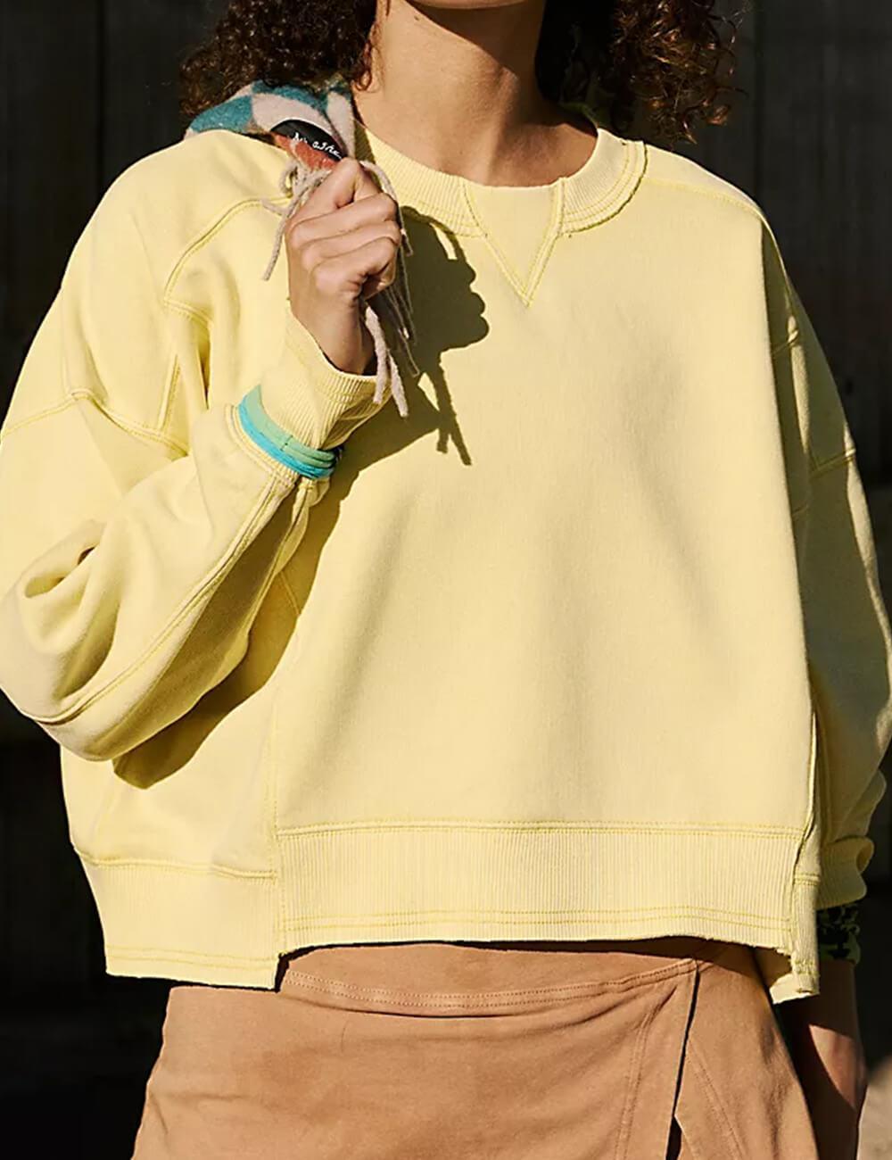 Ladies Solid Color Cropped Pullover SKT523 - SWEETKAMA