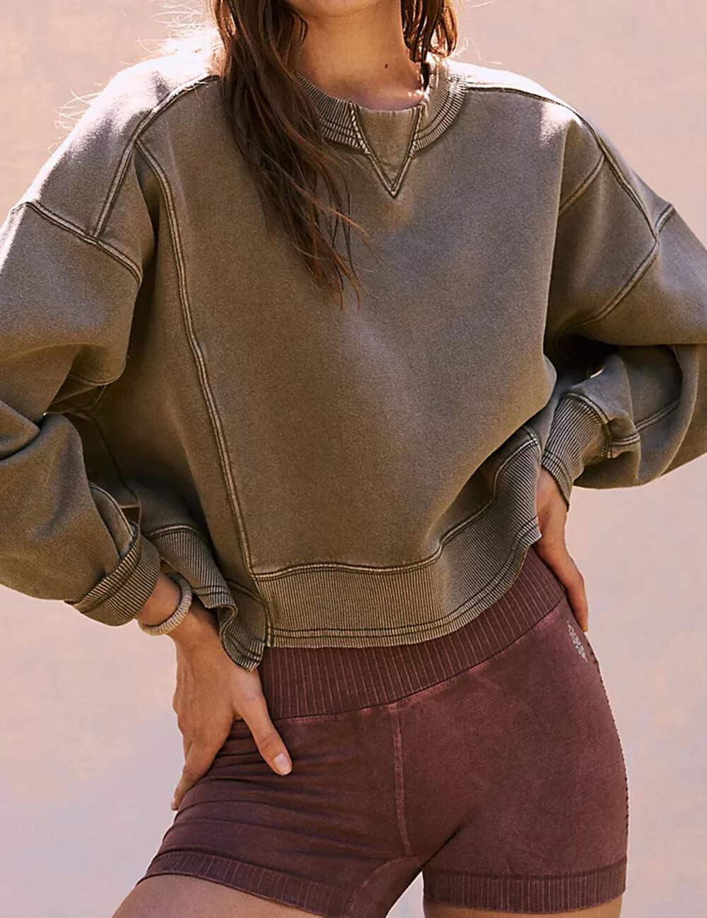 Ladies Solid Color Cropped Pullover SKT523 - SWEETKAMA