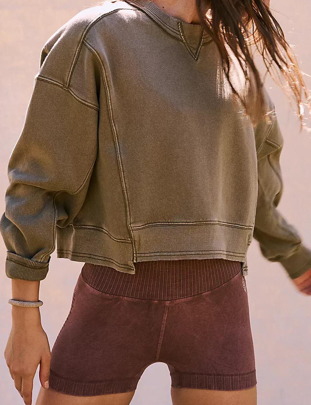 Ladies Solid Color Cropped Pullover SKT523 - SWEETKAMA