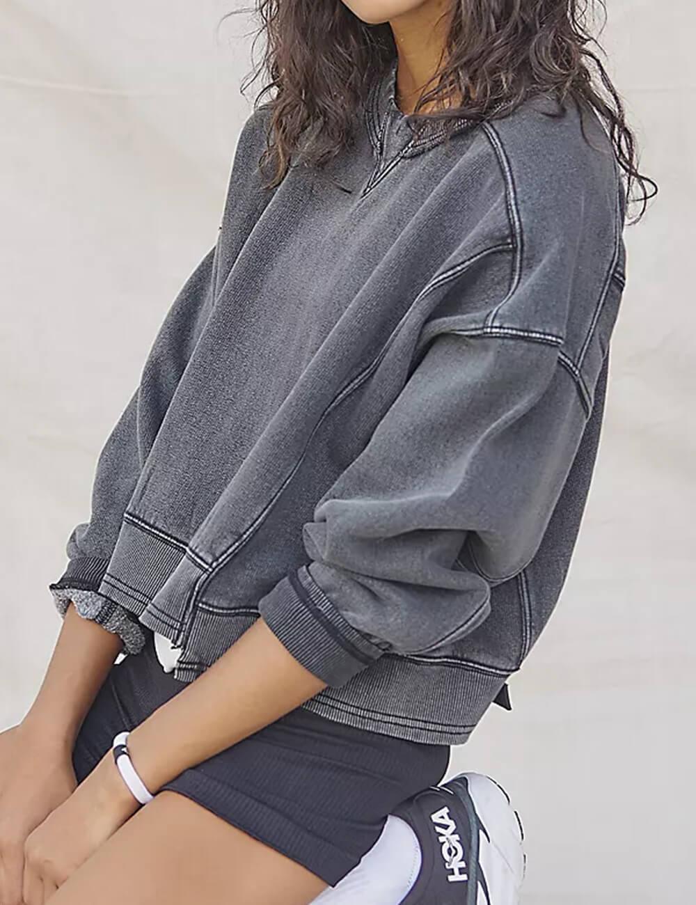 Ladies Solid Color Cropped Pullover SKT523 - SWEETKAMA