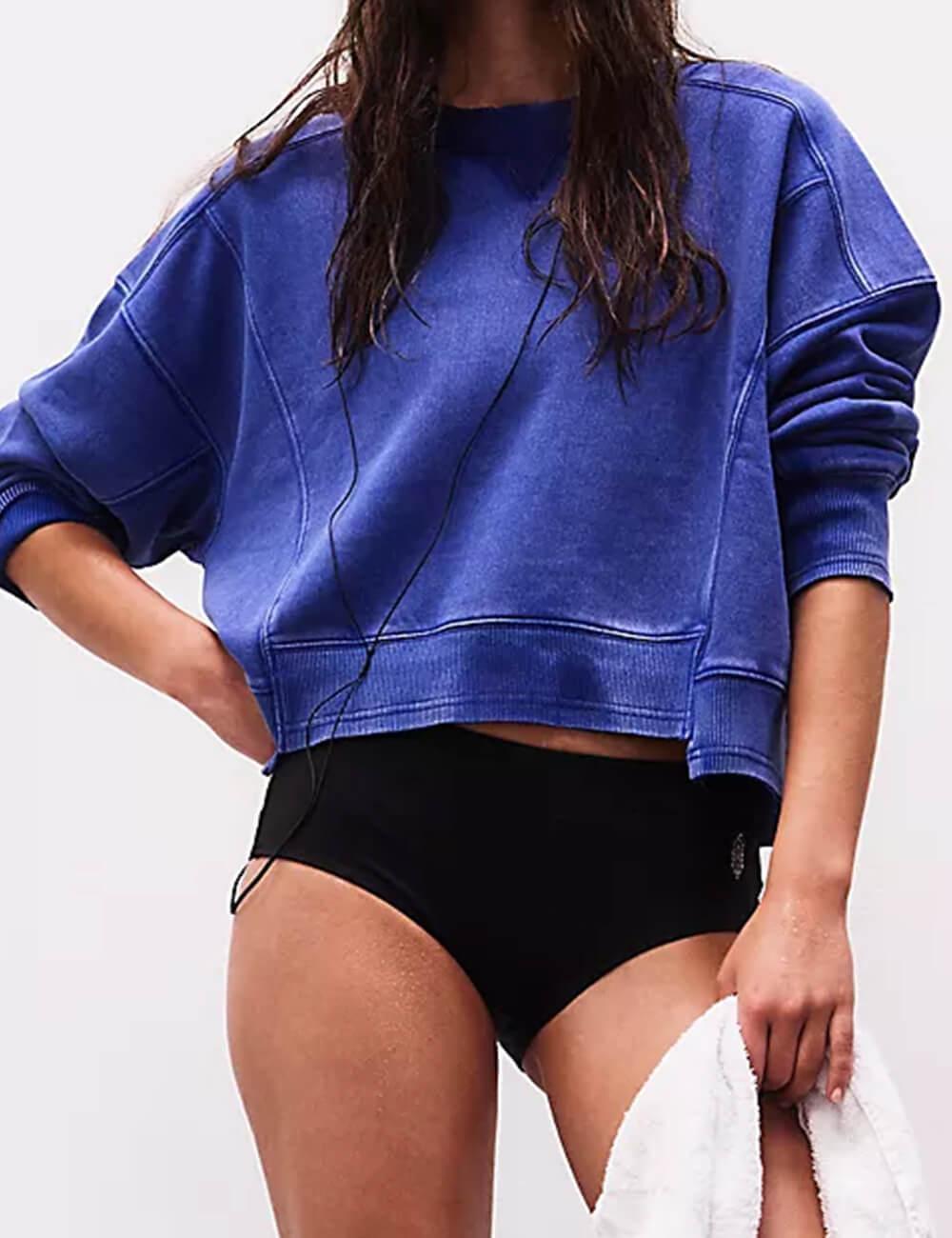Ladies Solid Color Cropped Pullover SKT523 - SWEETKAMA
