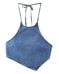 Ladies Solid Color Denim Halter Top 0070 - SWEETKAMA