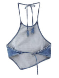 Ladies Solid Color Denim Halter Top 0070 - SWEETKAMA