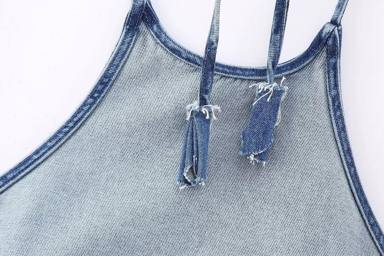 Ladies Solid Color Denim Halter Top 0070 - SWEETKAMA