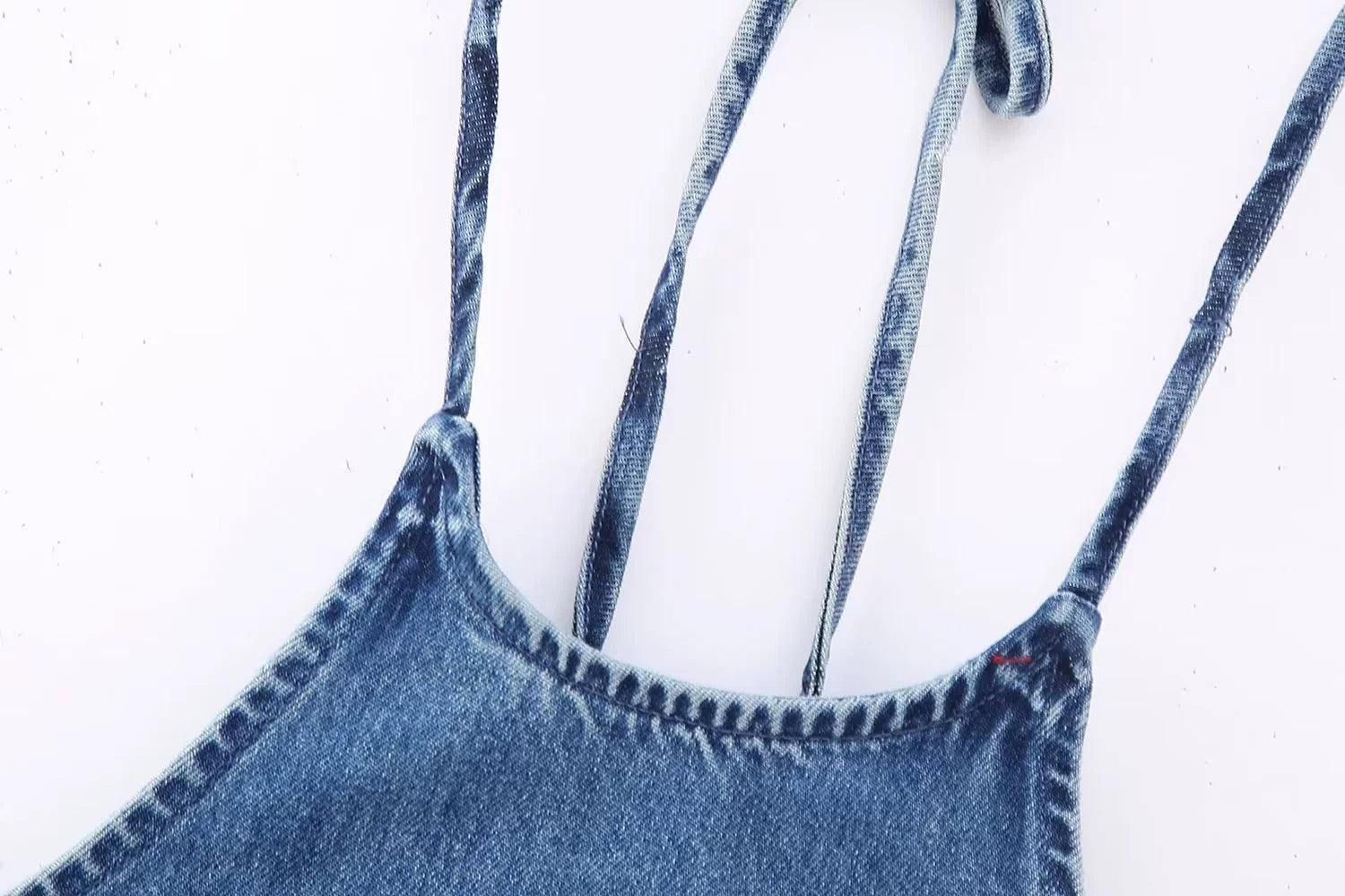 Ladies Solid Color Denim Halter Top 0070 - SWEETKAMA