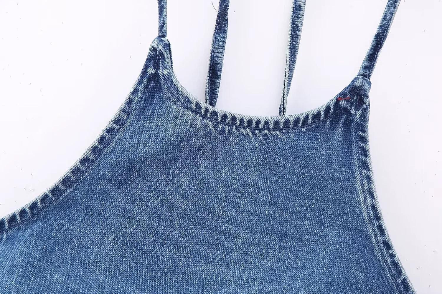 Ladies Solid Color Denim Halter Top 0070 - SWEETKAMA