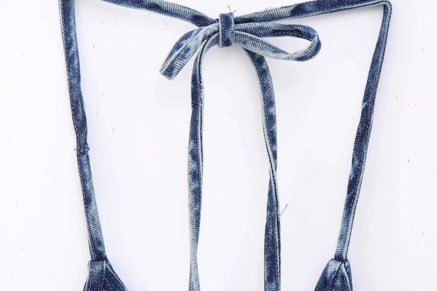 Ladies Solid Color Denim Halter Top 0070 - SWEETKAMA