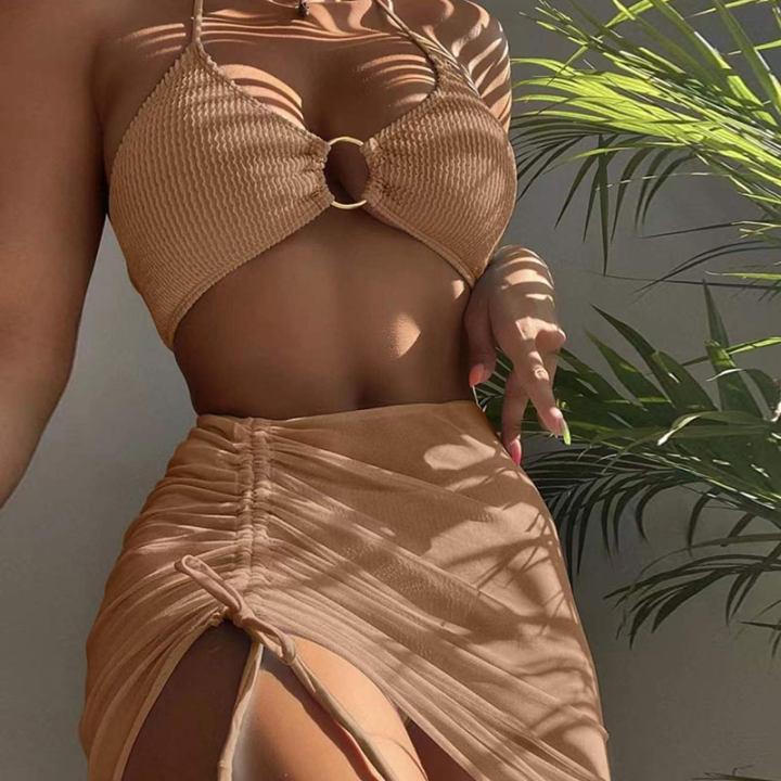 Ladies Solid Color Golden Circel 2PCS Bikini Set 2631 - SWEETKAMA