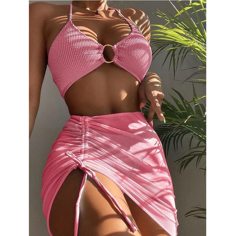 Ladies Solid Color Golden Circel 2PCS Bikini Set 2631 - SWEETKAMA