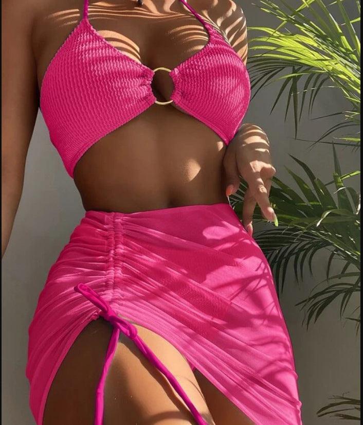 Ladies Solid Color Golden Circel 2PCS Bikini Set 2631 - SWEETKAMA