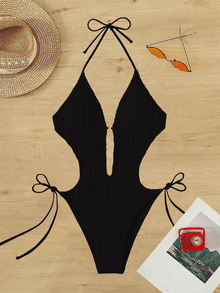 Ladies Solid Color Halter Neck Bikini Set RFD8298 - SWEETKAMA