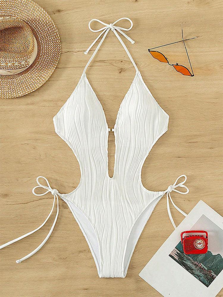 Ladies Solid Color Halter Neck Bikini Set RFD8298 - SWEETKAMA
