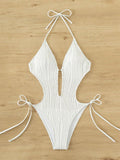 Ladies Solid Color Halter Neck Bikini Set RFD8298 - SWEETKAMA