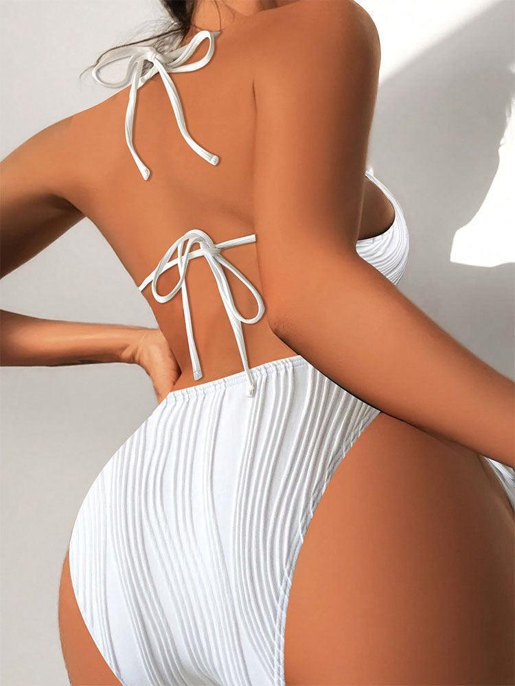 Ladies Solid Color Halter Neck Bikini Set RFD8298 - SWEETKAMA