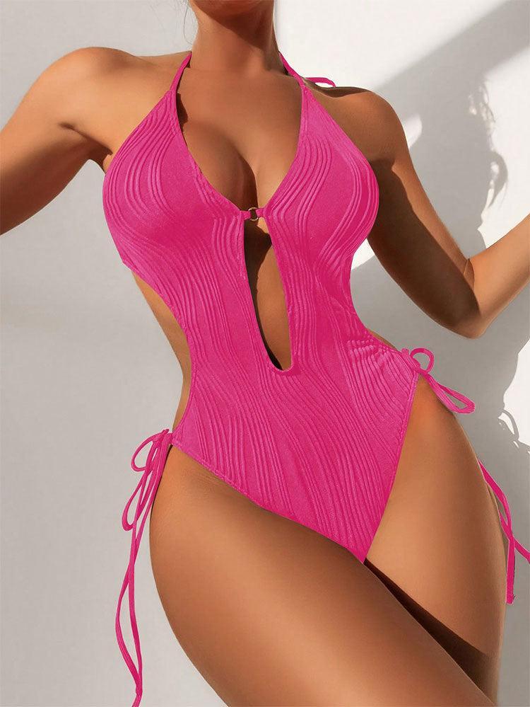 Ladies Solid Color Halter Neck Bikini Set RFD8298 - SWEETKAMA