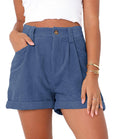 Ladies Solid Color High Waist Short Pants HY9065 - SWEETKAMA
