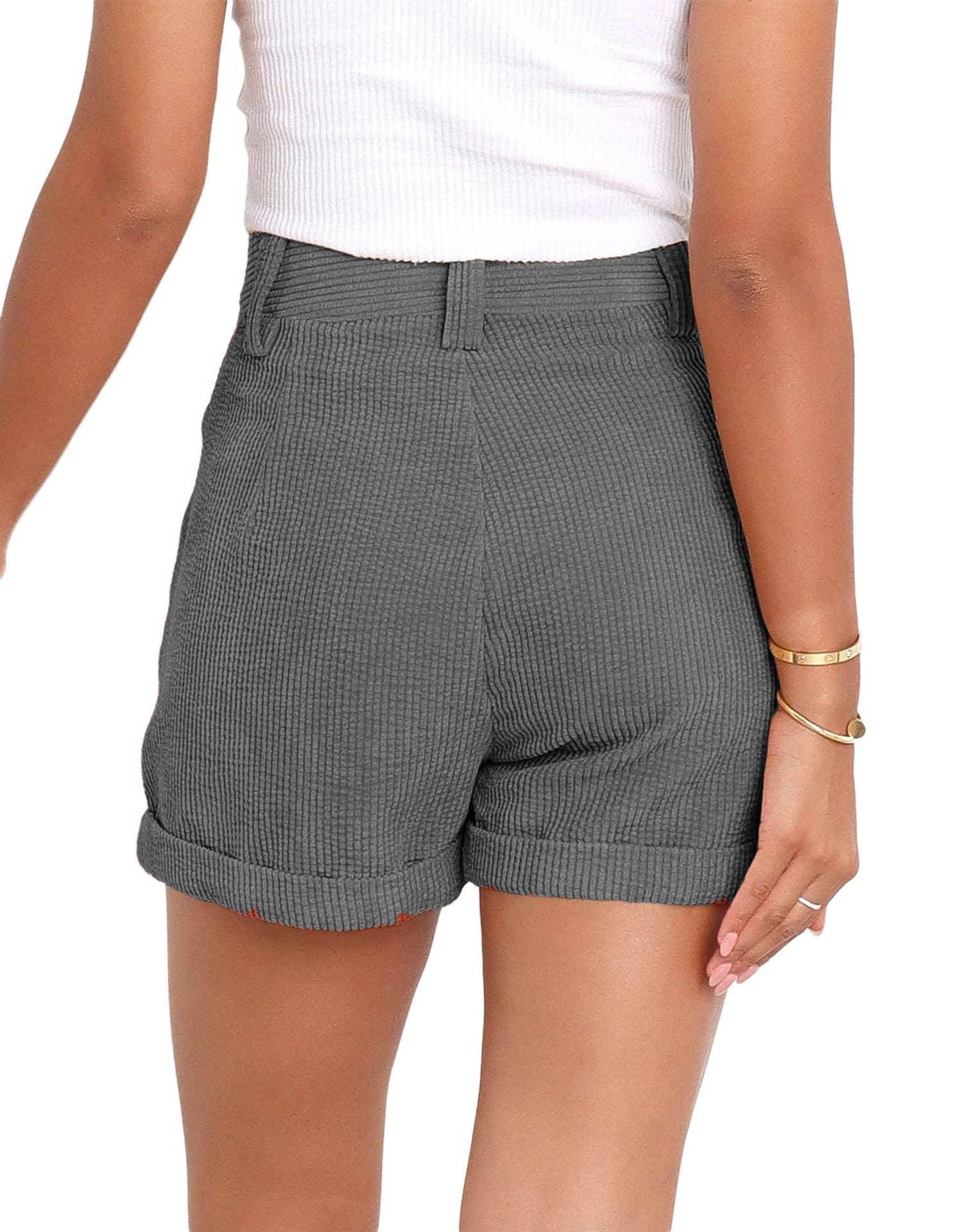 Ladies Solid Color High Waist Short Pants HY9065 - SWEETKAMA