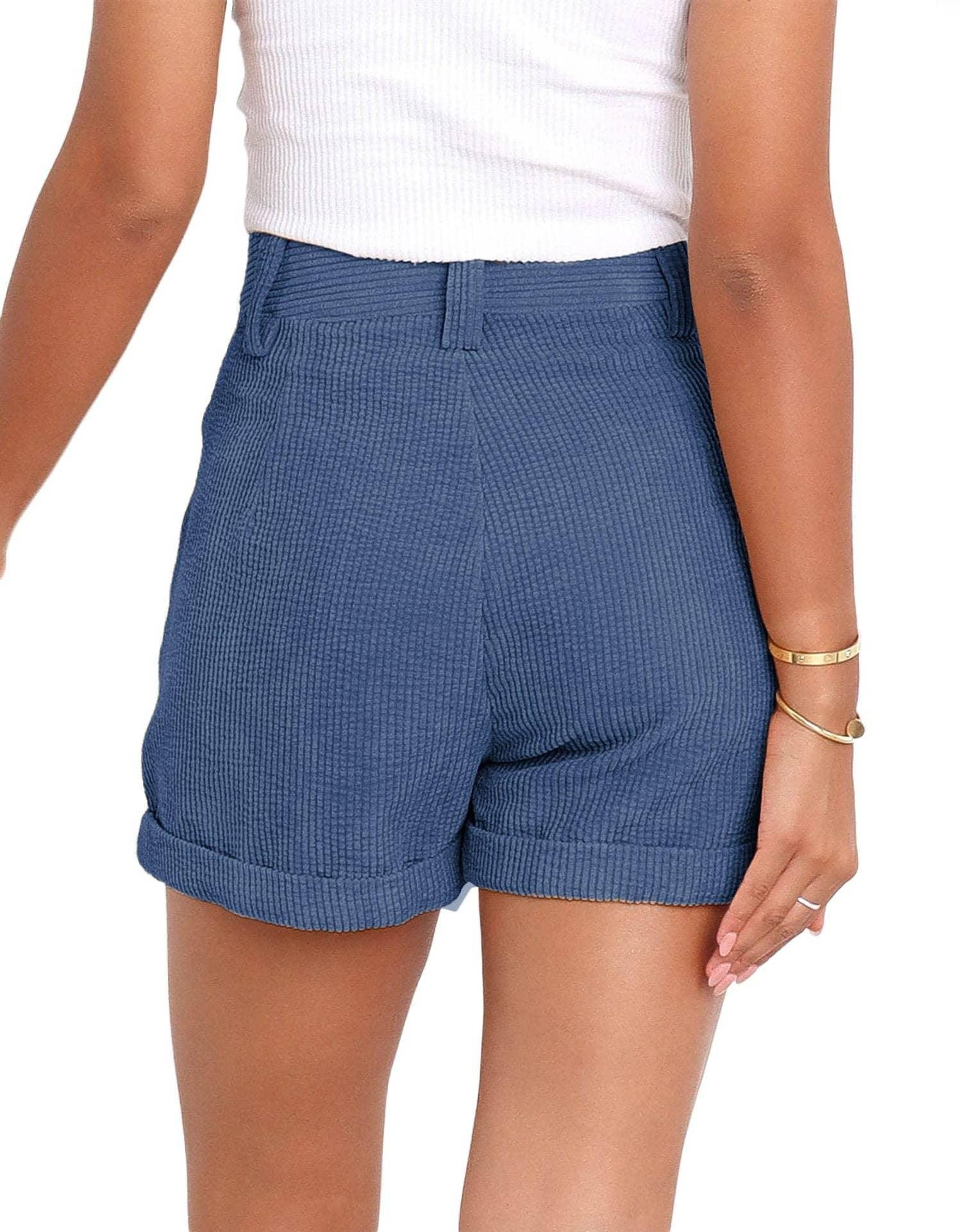 Ladies Solid Color High Waist Short Pants HY9065 - SWEETKAMA